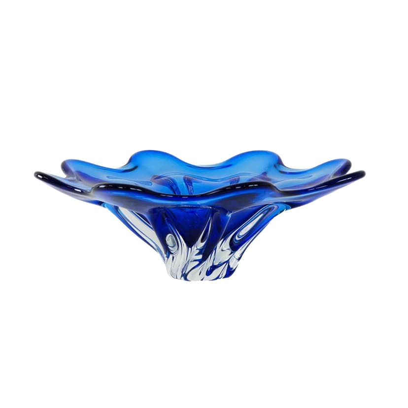 Bowl flower cobalt, crystal glass, Denmark, 1970s.
