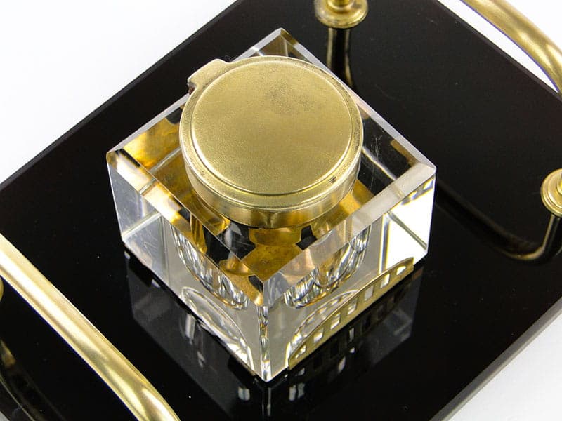 Desk inkwell Art Deco, black, glass, brass, Poland, 1920s - 173765