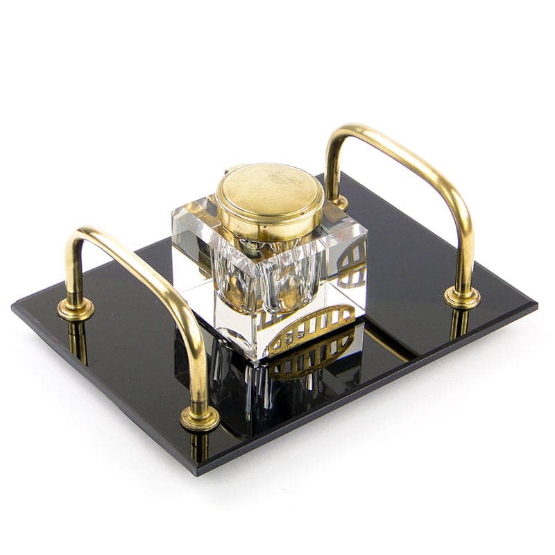 Desk inkwell Art Deco, black, glass, brass, Poland, 1920s - 173762