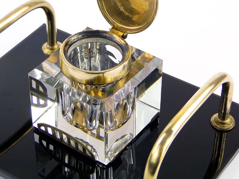 Desk inkwell Art Deco, black, glass, brass, Poland, 1920s - 173766