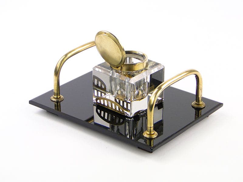 Desk inkwell Art Deco, black, glass, brass, Poland, 1920s - 173760