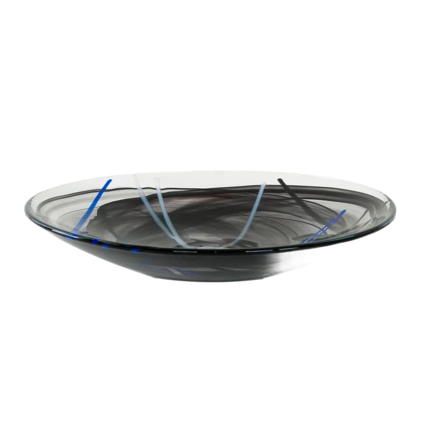 Serving dish Contrast, silver, glass, by A. Ehrner, Kosta Boda, Sweden, 1980s.