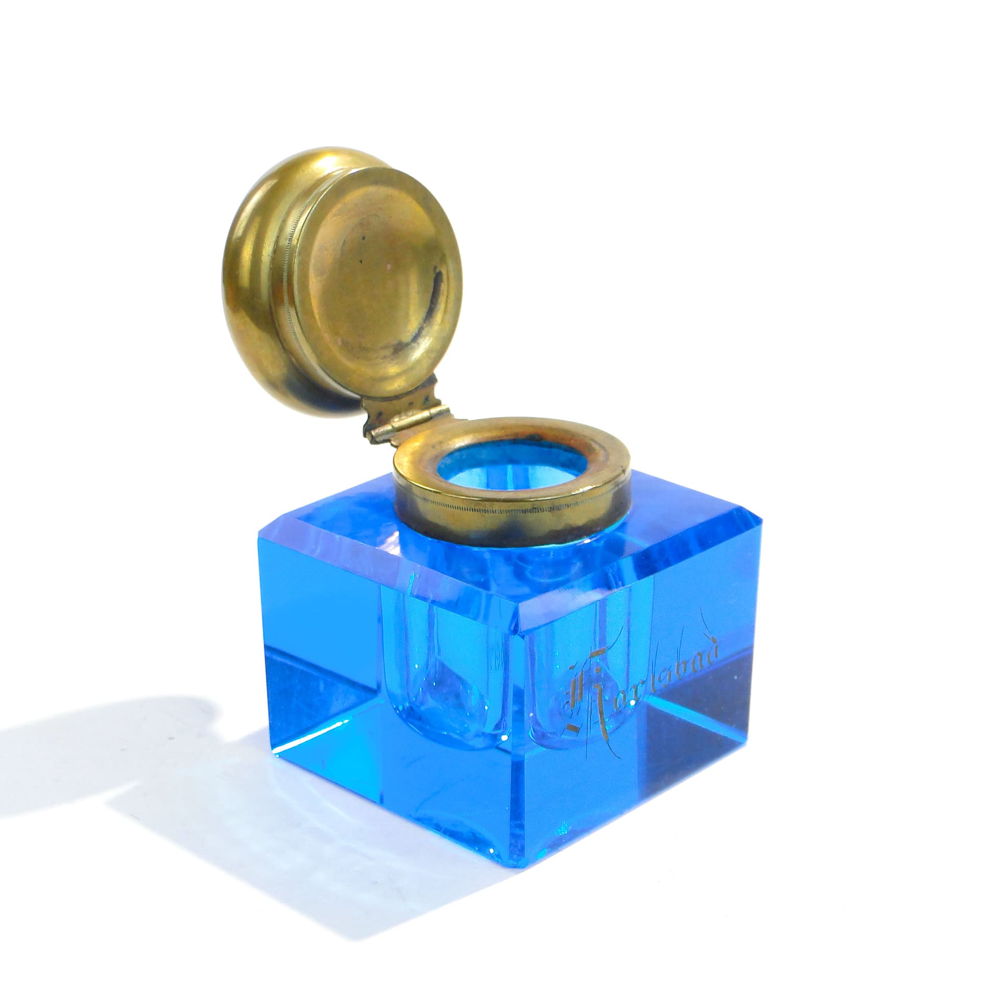 Inkwell Biedermeier, azure blue, crystal glass, Austria, 19th c. - 173839