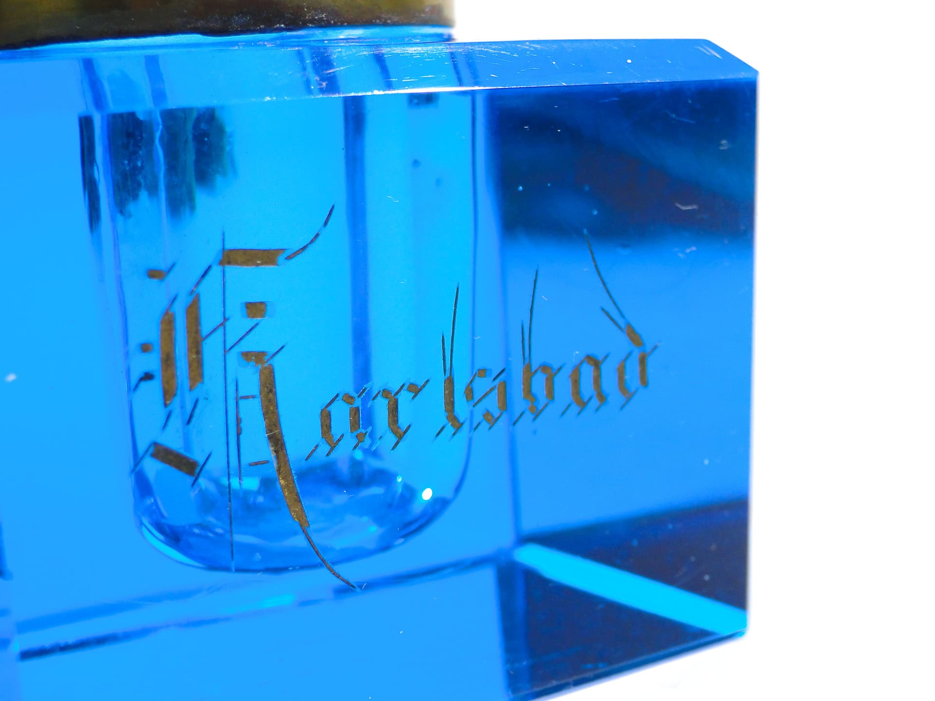 Inkwell Biedermeier, azure blue, crystal glass, Austria, 19th c. - 173838