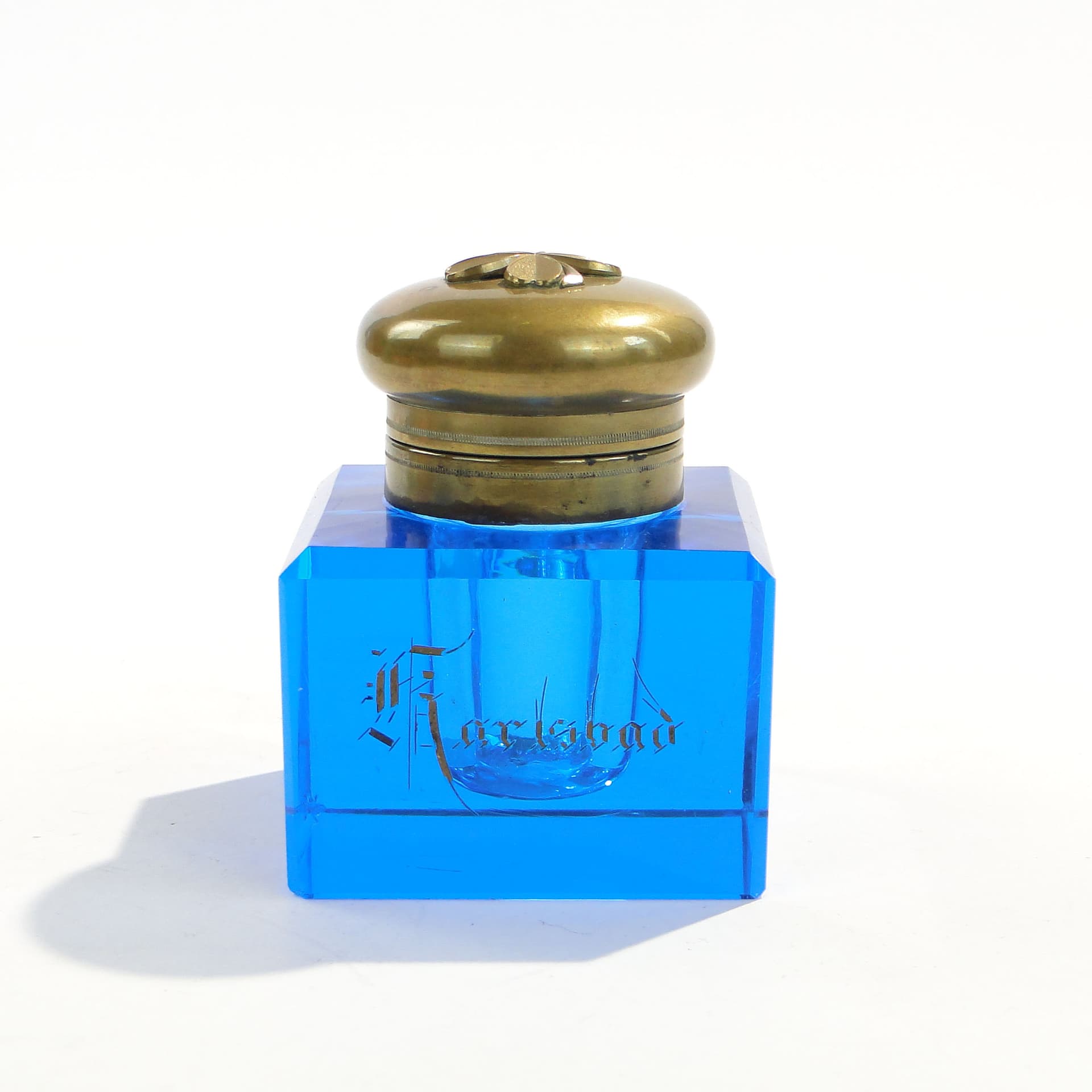 Inkwell Biedermeier, azure blue, crystal glass, Austria, 19th c. - 173835