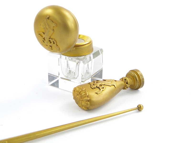 Komplet do pisania empire, złoty, brąz złocony kryształ, Francja, lata 40. - 173879