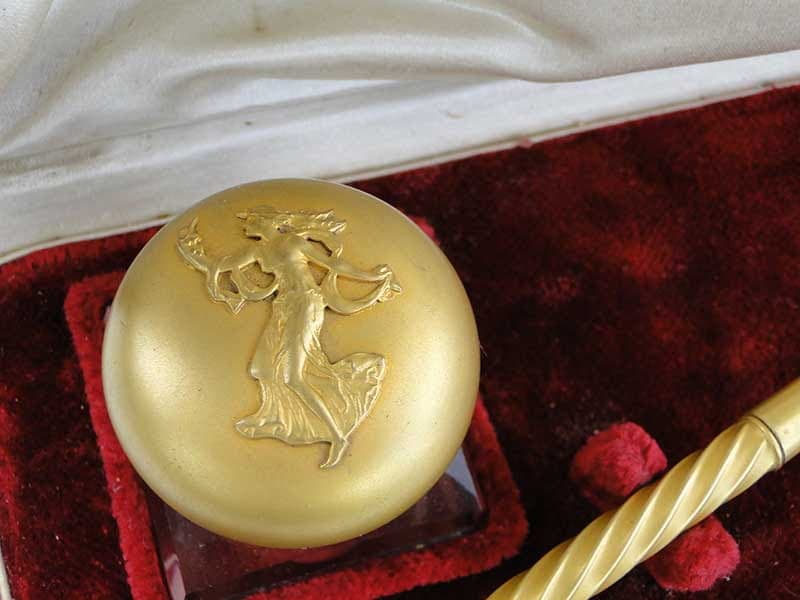 Komplet do pisania empire, złoty, brąz złocony kryształ, Francja, lata 40. - 173875