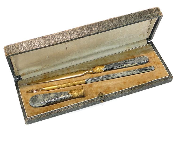 Art Nouveau writing set, multicolor, bakelite, Vienna, Austria, early 20th c.