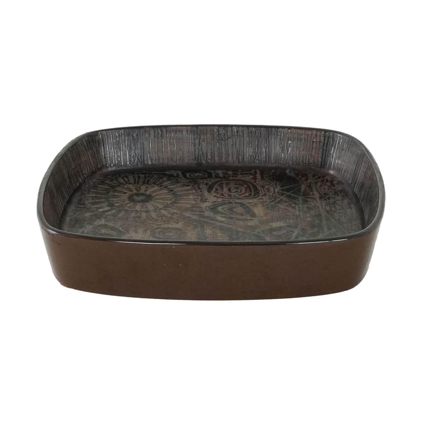 Bowl Baca 26.5x26.5 cm, multicolor ceramics, by N. Thorsson, Royal Copenhagen, Denmark, 1970s.