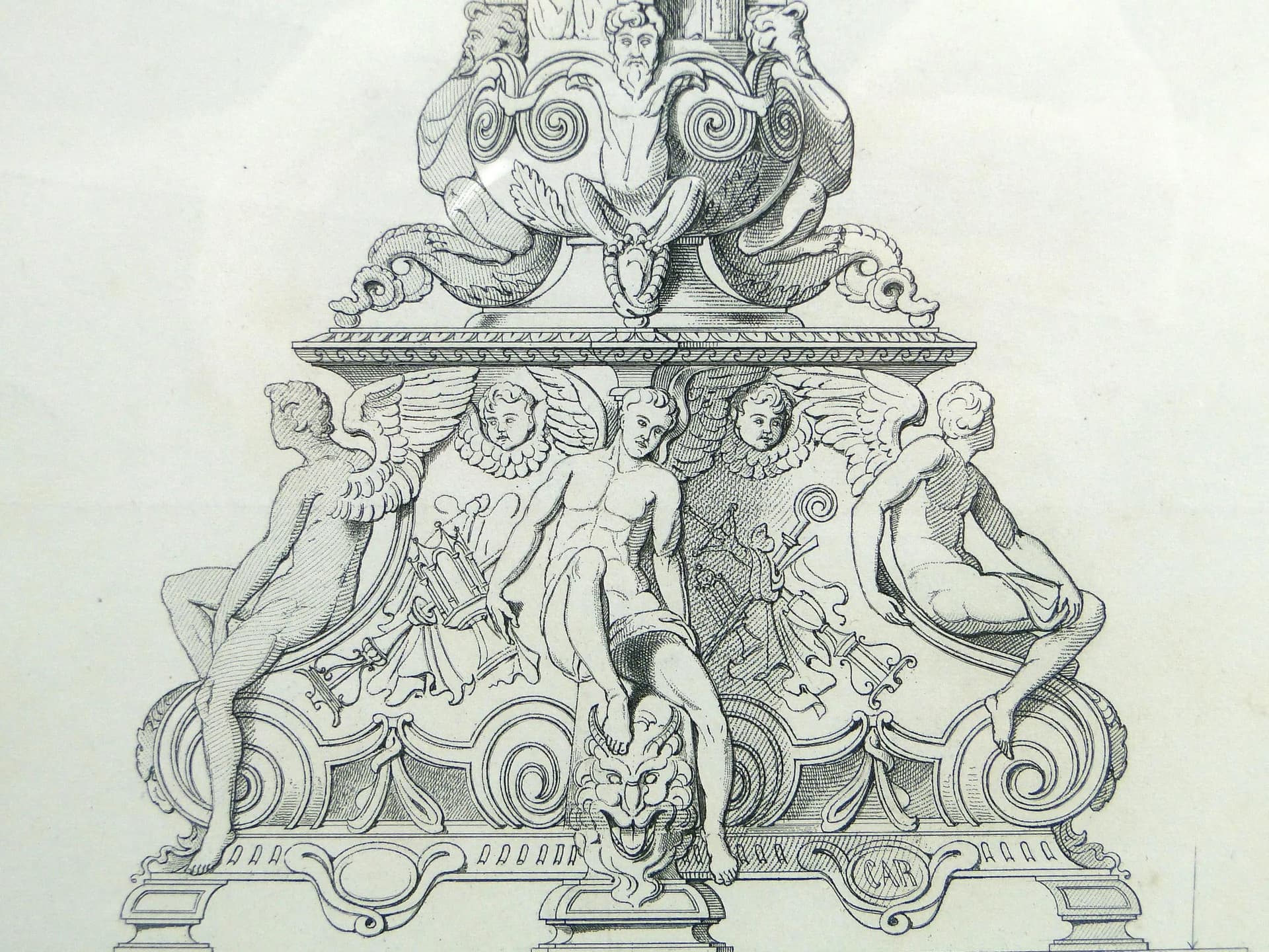 Grafika architektoniczna, czarny, papier, proj. A. Fontana, Niemcy, XIX w. - 11595