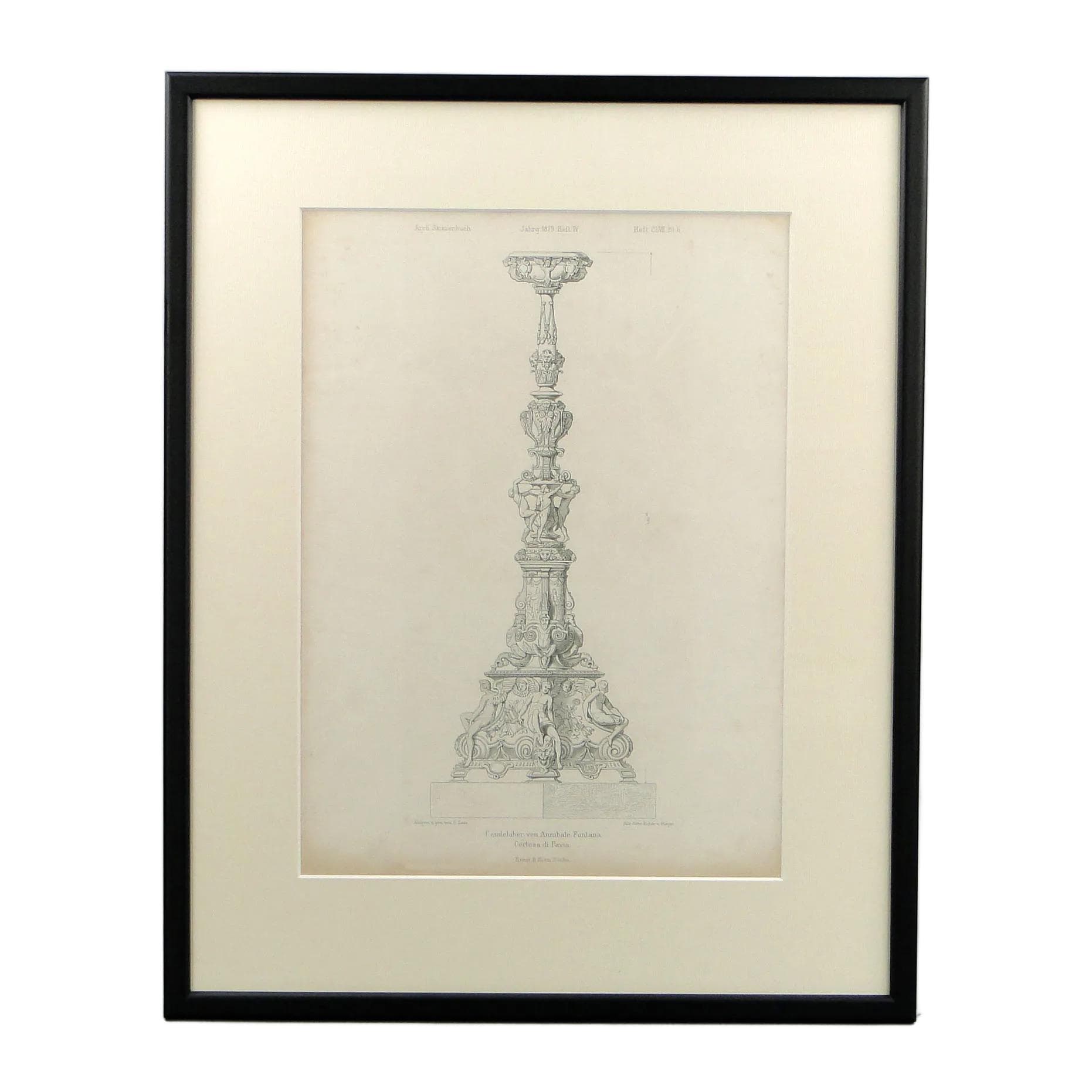 Grafika architektoniczna, czarny, papier, proj. A. Fontana, Niemcy, XIX w.