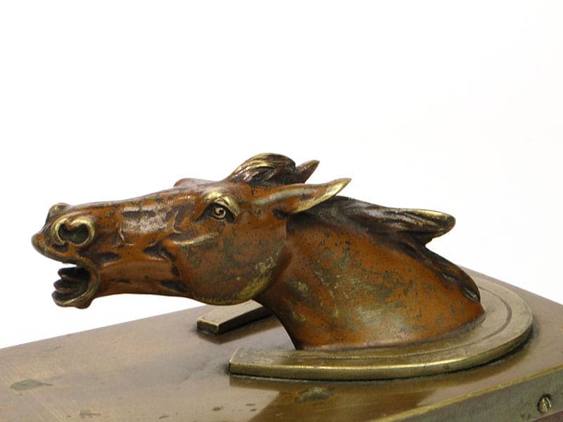 Desktop Blotter, Equestrian Motif, Polychromed Brown Bronze, Brown Wood, Austria, 19th c. - 174060