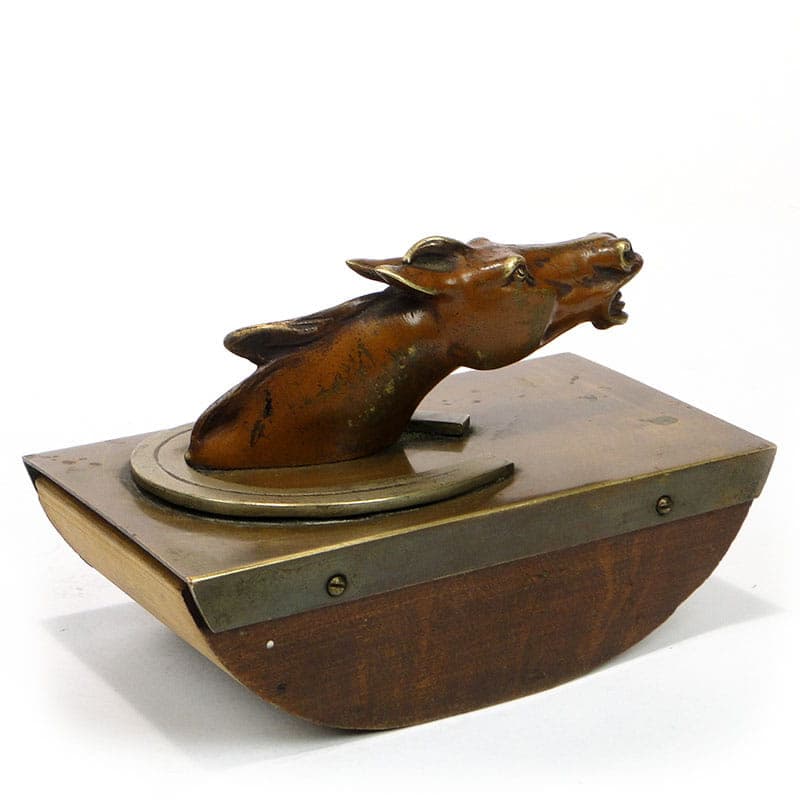 Desktop Blotter, Equestrian Motif, Polychromed Brown Bronze, Brown Wood, Austria, 19th c. - 174058