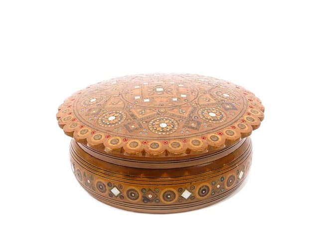 Duże cylindryczne pudełko huculskie z poł. XX w - WYMIARY