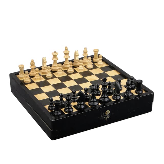 Chess set, black, light wood, black wood, Poland, 1960s. - DIMENSION
