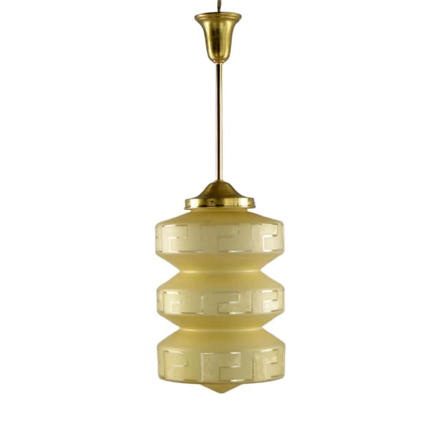 Pendant Lamp Art Deco, beige glass, brass, Poland, 1920s. - DIMENSION