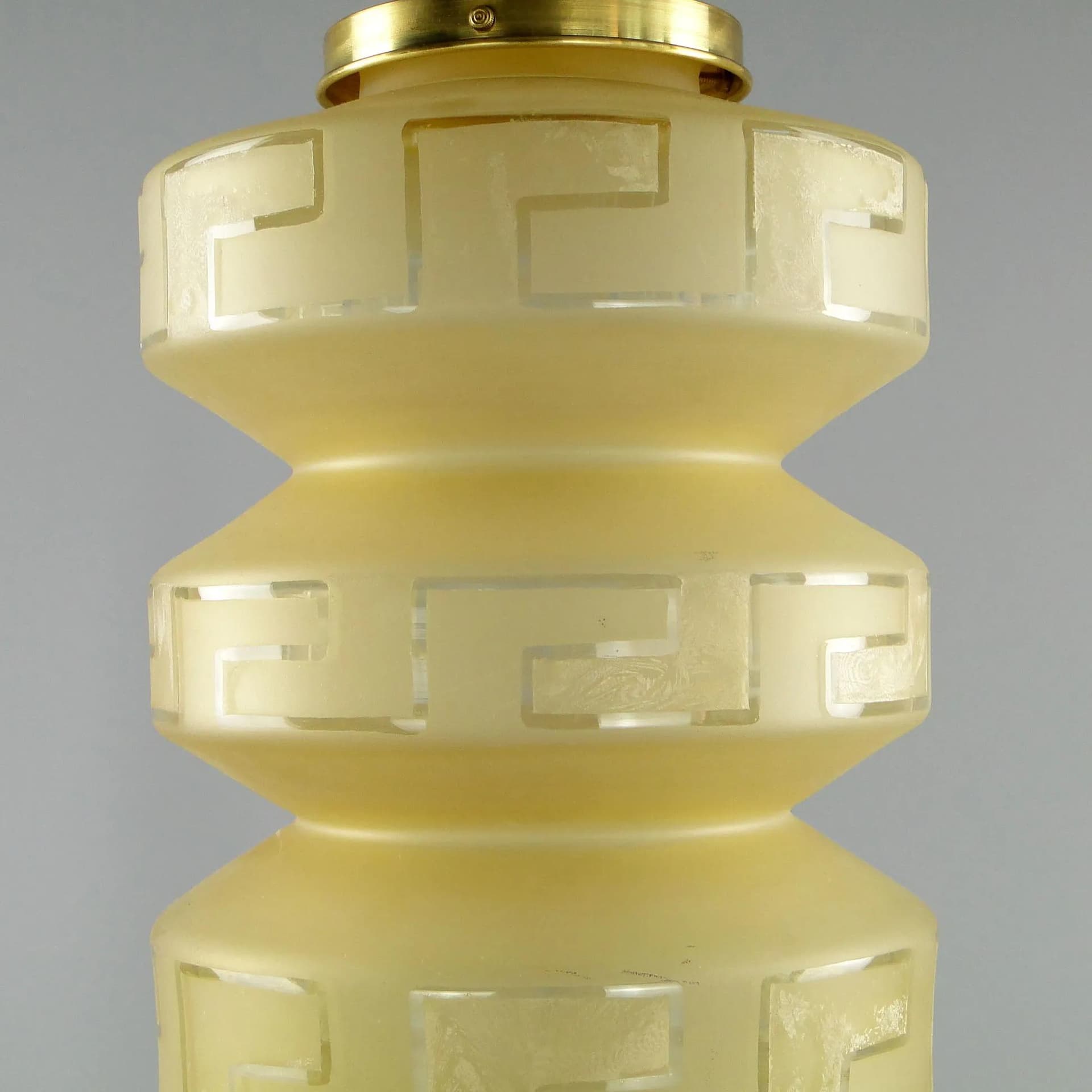 Pendant Lamp Art Deco, beige glass, brass, Poland, 1920s. - 11645