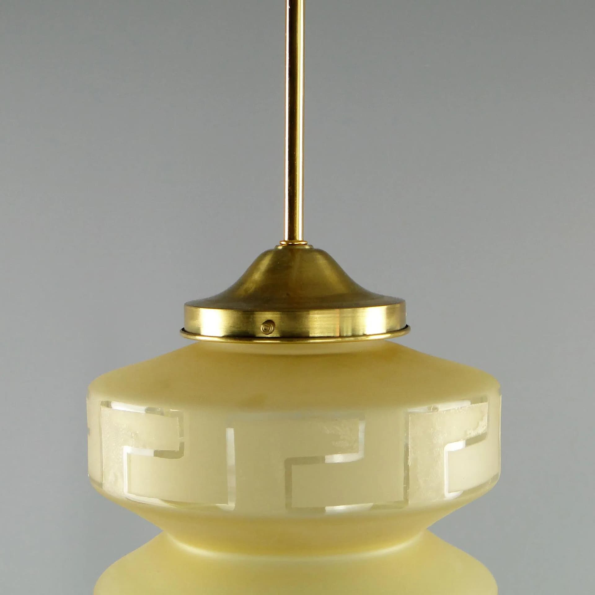 Pendant Lamp Art Deco, beige glass, brass, Poland, 1920s. - 11644