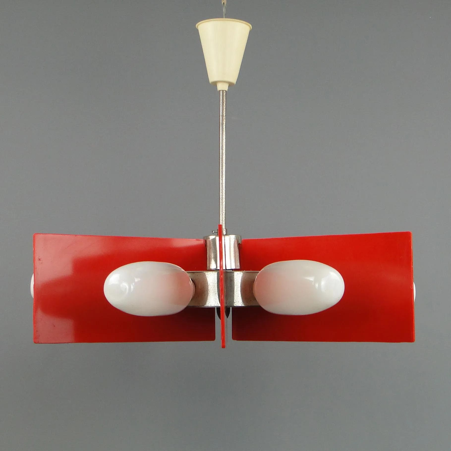 Żyrandol Space Age, metal czerwony, E.S.I. Nowa Huta, Polska, lata 60. - 11633