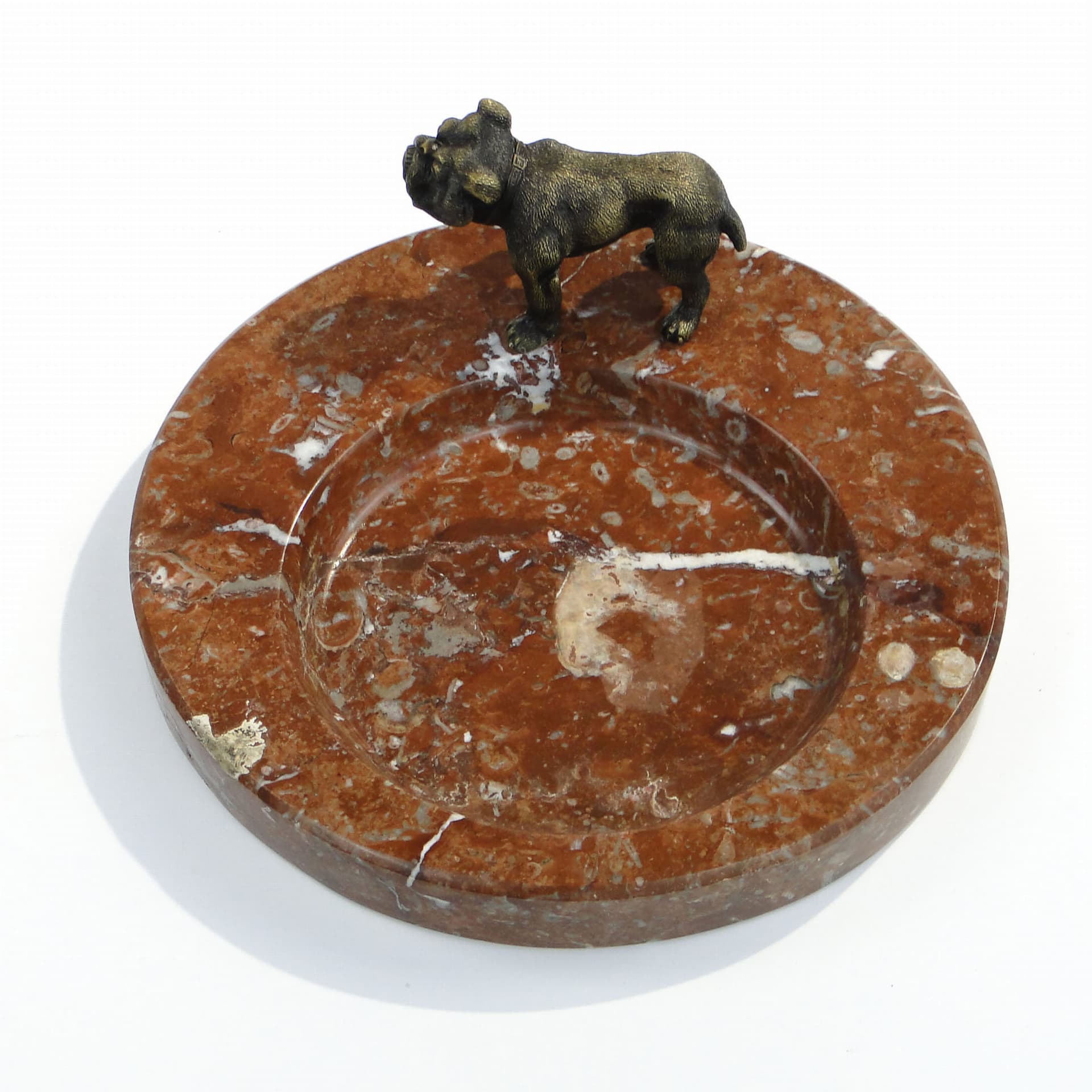 Business card tray Art Deco, maroon marble, bronze metal, France, 1920s. - 174410