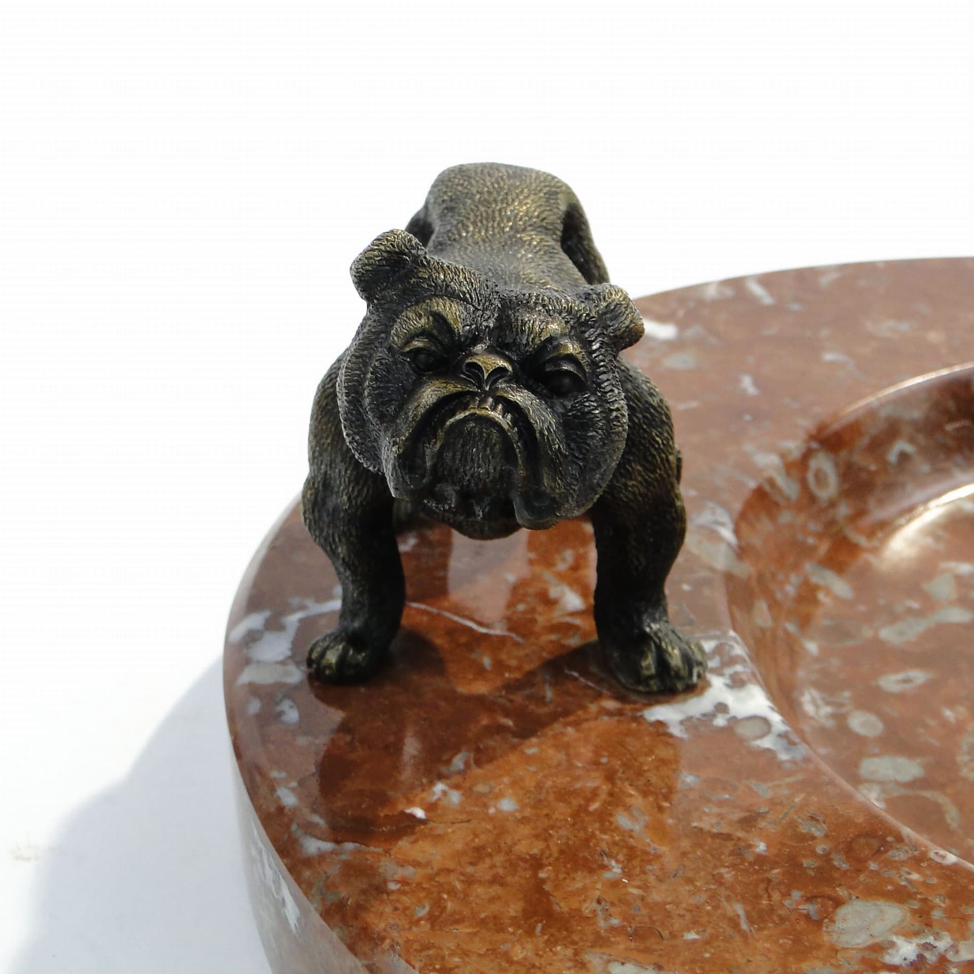 Business card tray Art Deco, maroon marble, bronze metal, France, 1920s. - 174415