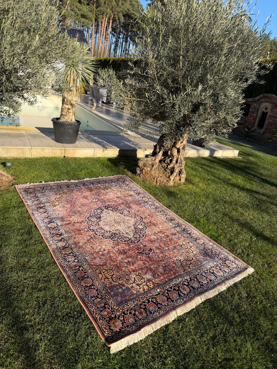 Rug Ghoum, red, silk, India, 280x175 cm - 174601