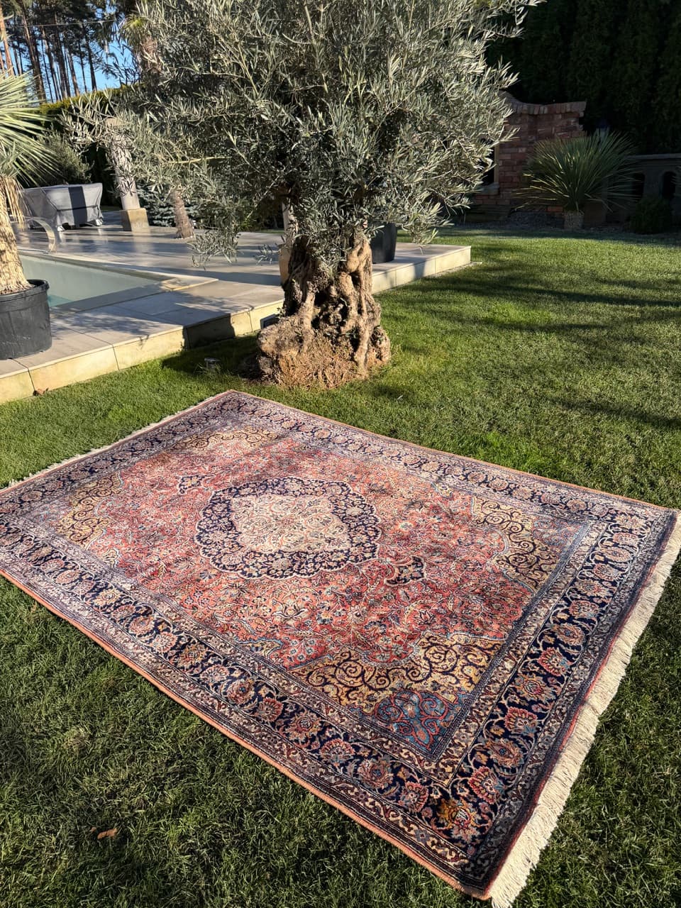 Rug Ghoum, red, silk, India, 280x175 cm - 174603