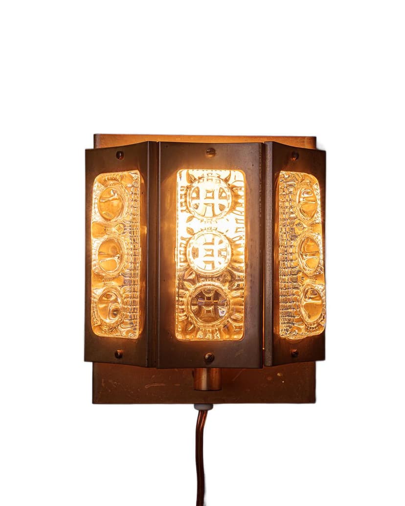 Kinkiet, szkło kryształowe srebrne, mosiądz, Vitrika, Dania, lata 70.