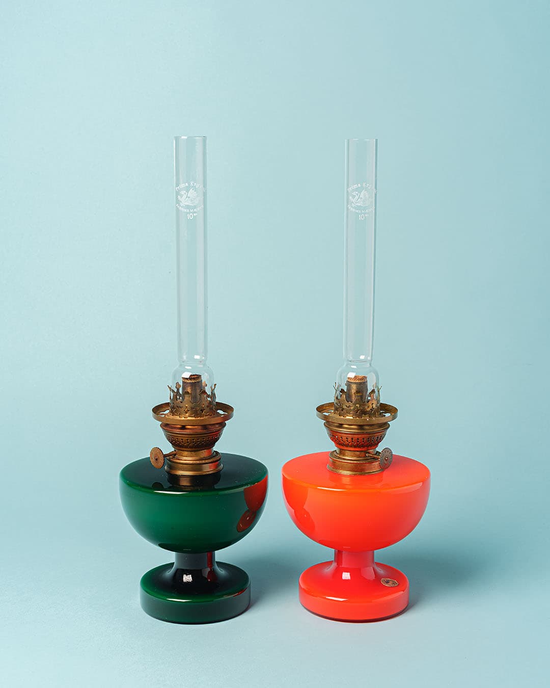 Lampa naftowa Victoria, pomarańczowy, szkło, proj. M. Bang, Holmegaard, Dania, lata 60. - 174632