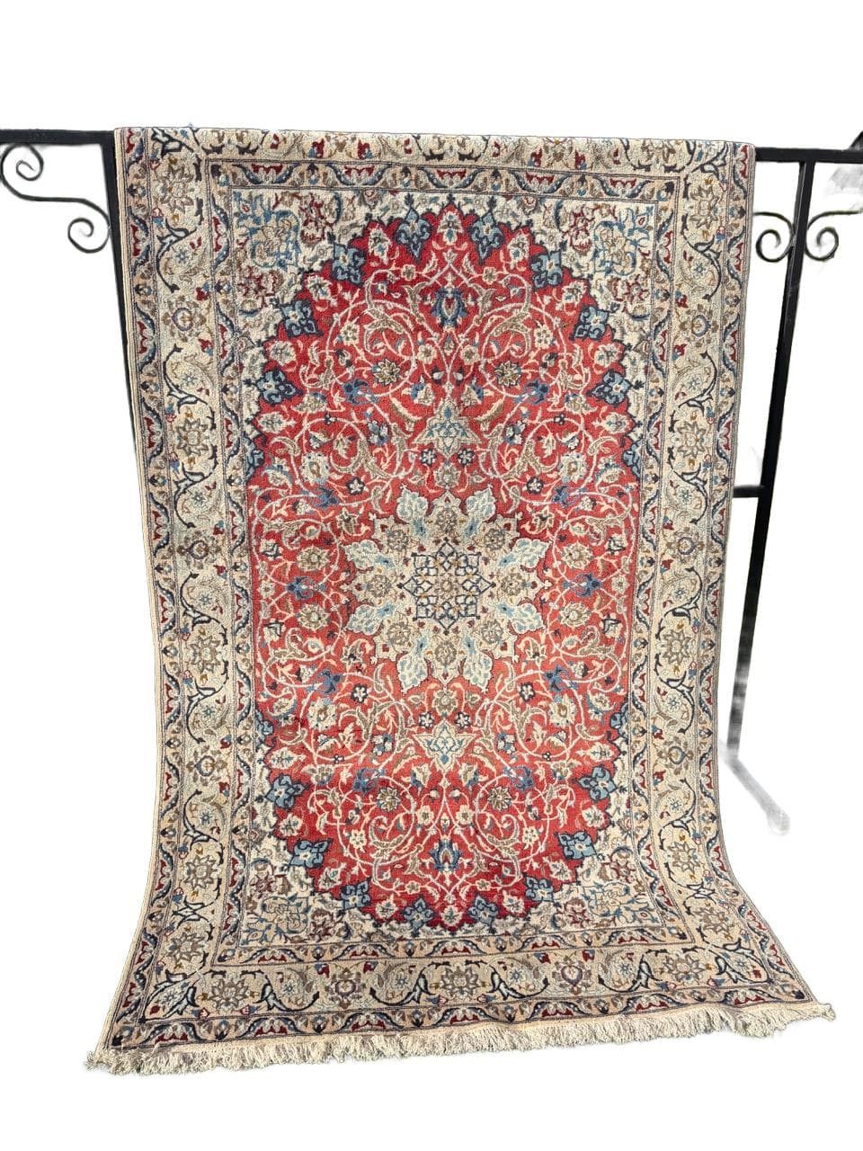 Rug Nain, red, wool silk, Iran, 1990s.