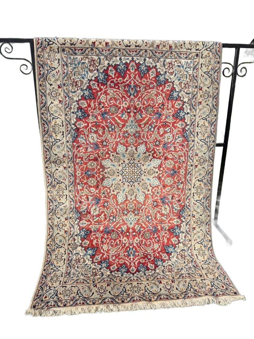 Rug Nain, red, wool silk, Iran, 1990s.