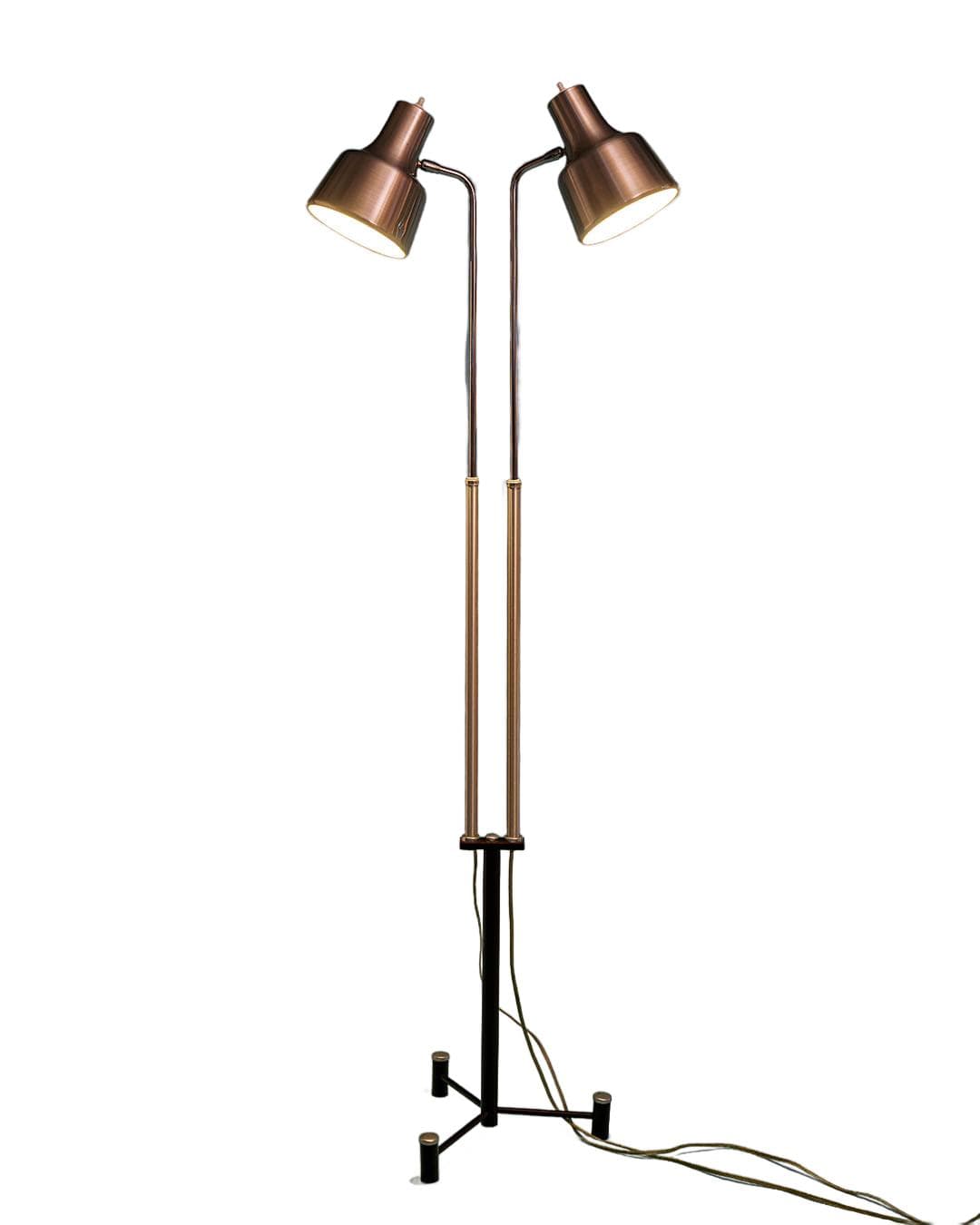 Lampa podłogowa podwójna, brązowy metal, Dania, lata 70.