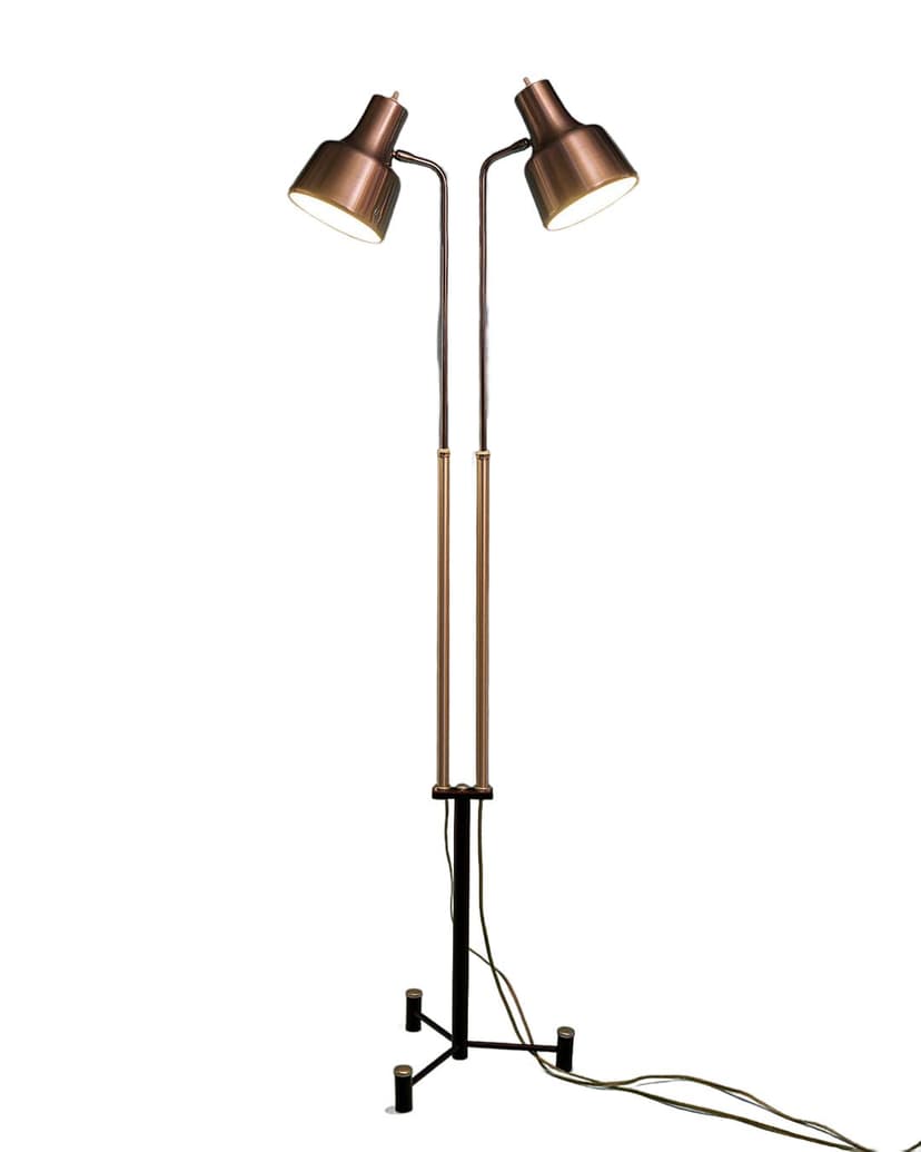 Lampa podłogowa podwójna, brązowy metal, Dania, lata 70.
