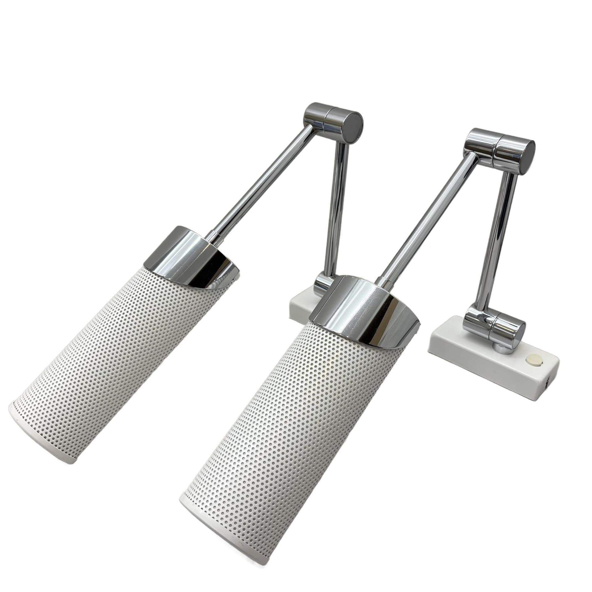 Pair of wall lights, Baulmann Leuchten, white, chrome-plated brass, Germany, 1990s.