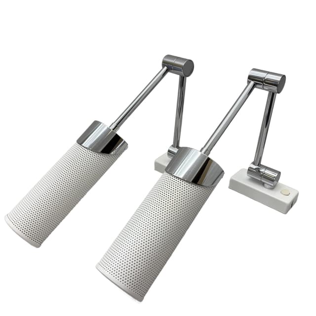 Pair of wall lights, Baulmann Leuchten, white, chrome-plated brass, Germany, 1990s. - DIMENSION