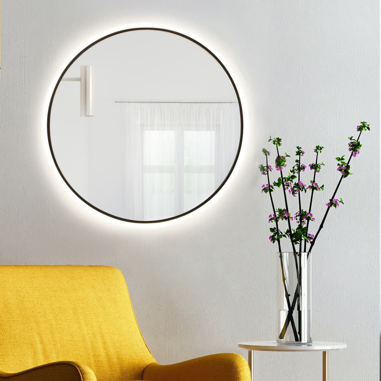 Round Mirror Bright Ø50 cm, glass, black aluminium frame, Poland - 174727