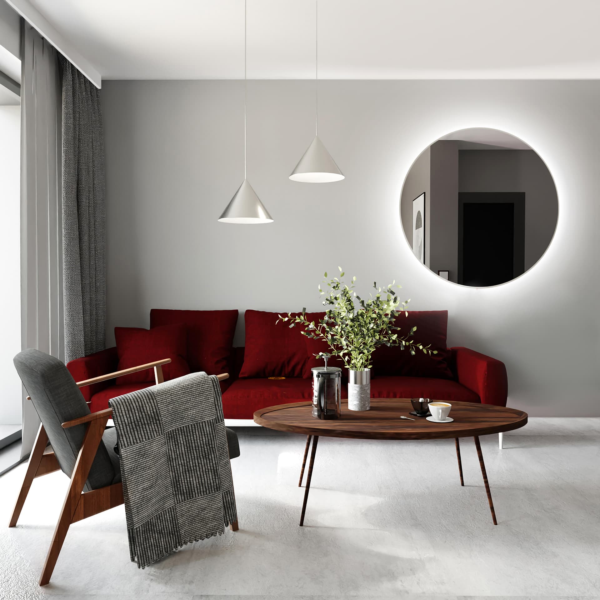 Lustro okrągłe Bright fi 60 cm, białe, barwa neutralna, Baltica - 175164