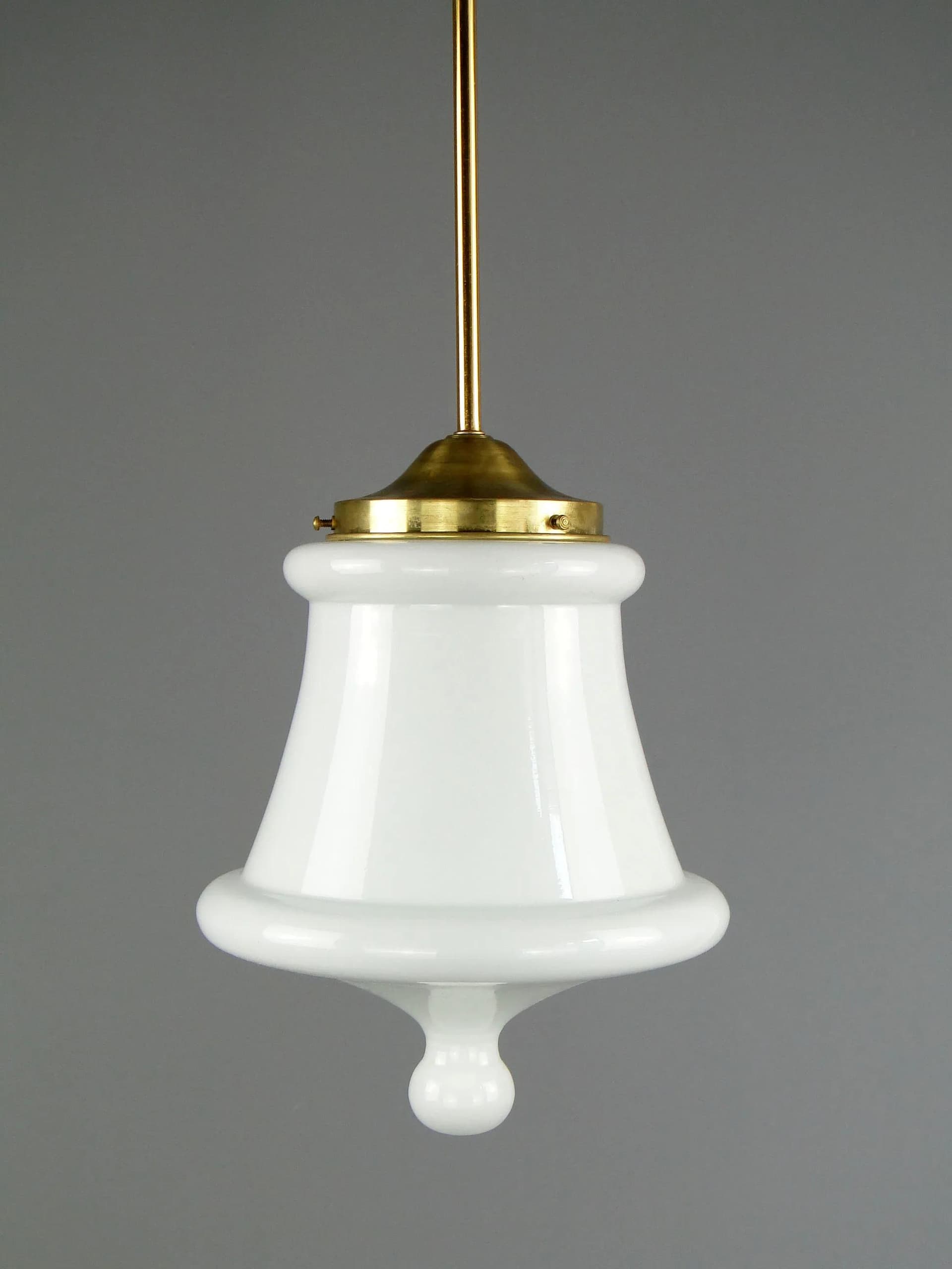 Lampa wisząca, szkło białe, mosiądz, Polska, lata 70. - 11700