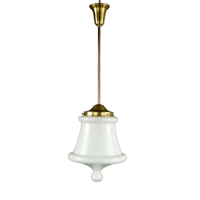 Lampa wisząca, szkło białe, mosiądz, Polska, lata 70. - WYMIARY