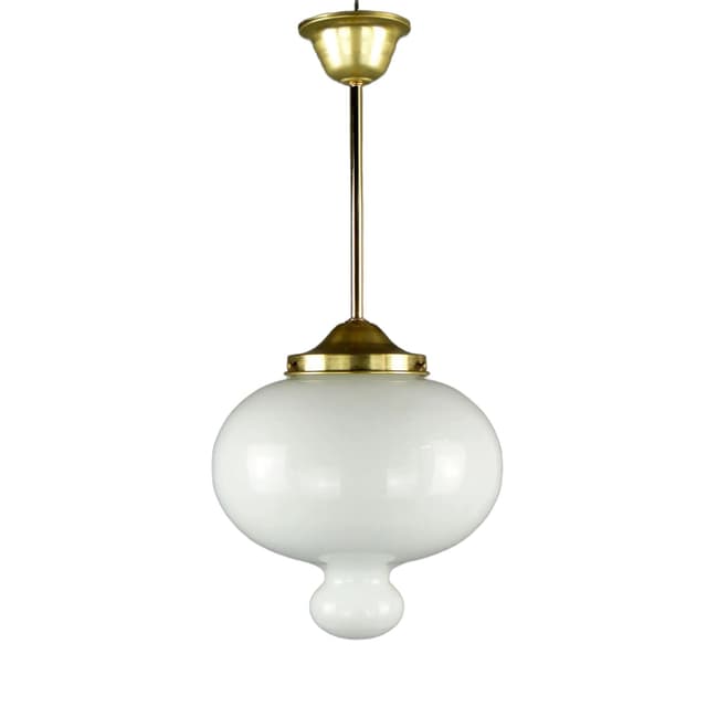Pendant lamp, white glass, brass, Poland, 1970s. - DIMENSION