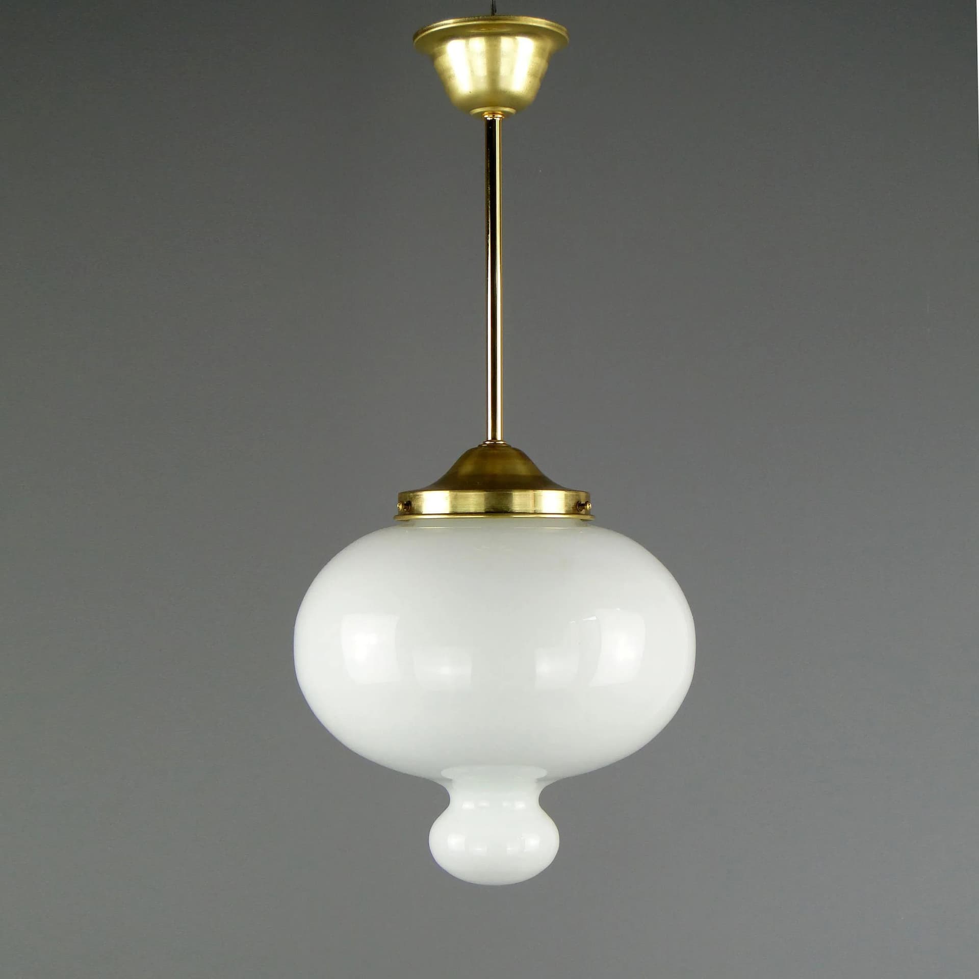 Pendant lamp, white glass, brass, Poland, 1970s. - 11694