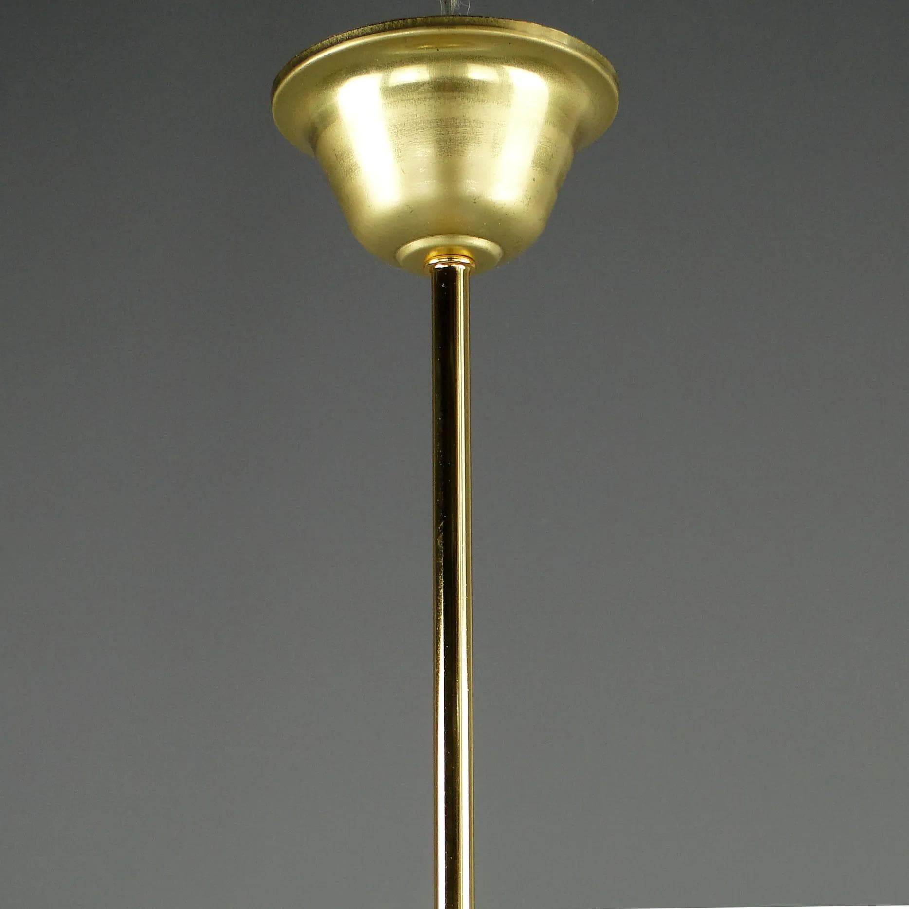 Pendant lamp, white glass, brass, Poland, 1970s. - 11697