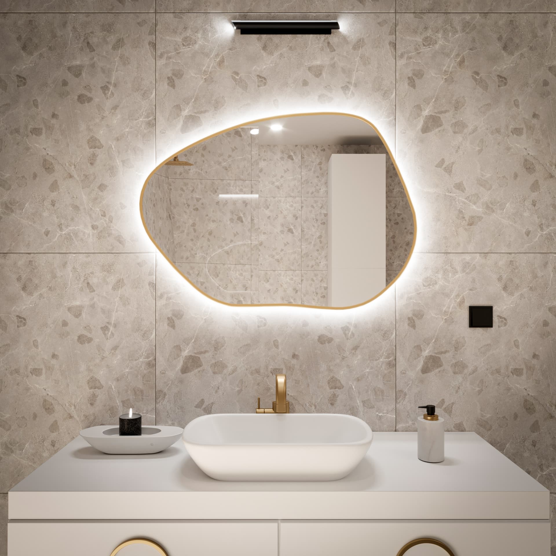 Irregular mirror Tiny Border Stain I, 50x36 cm, gold, neutral light, Baltica - 175099