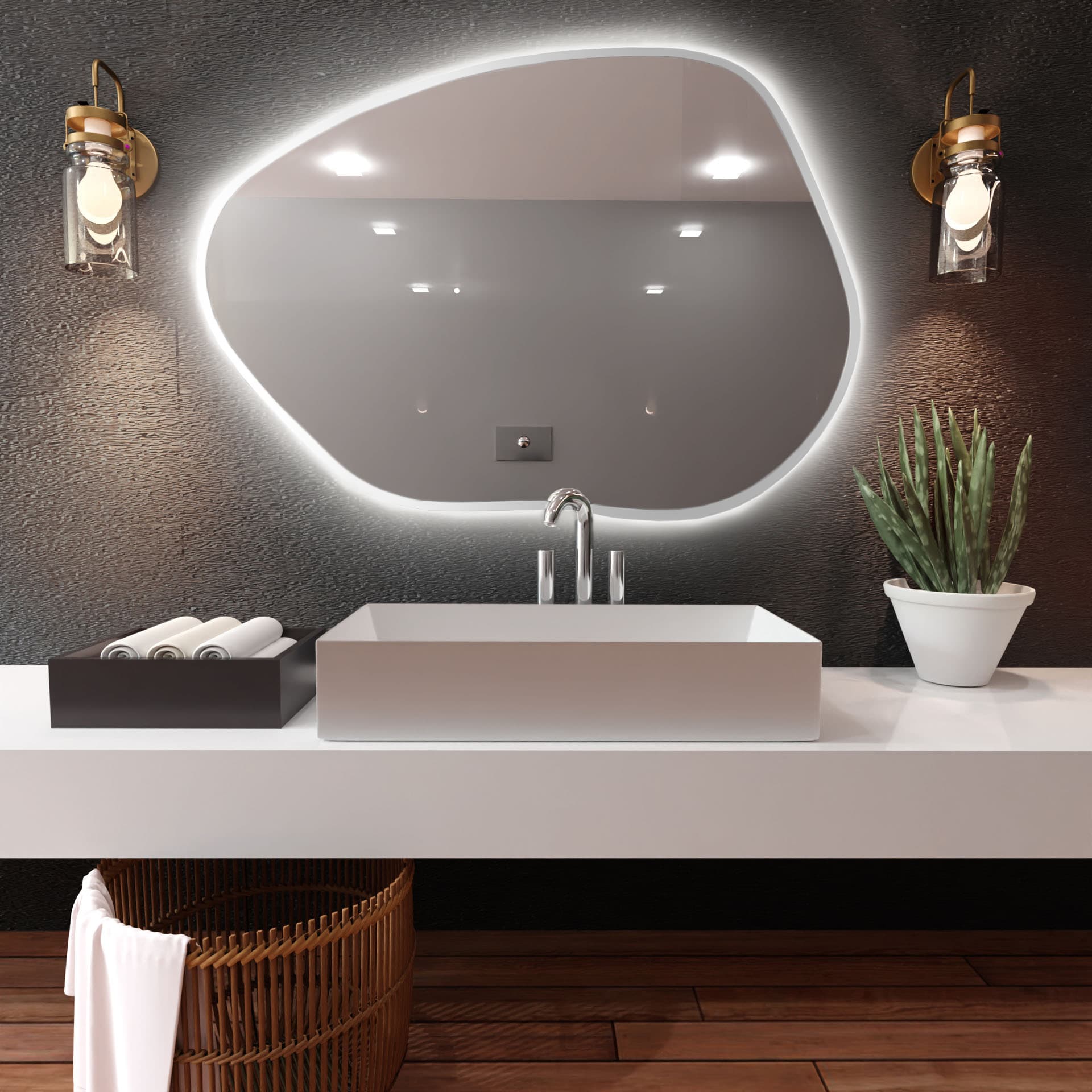 Irregular mirror Tiny Border Stain I 100x72 cm, white, neutral light, Baltica - 175051