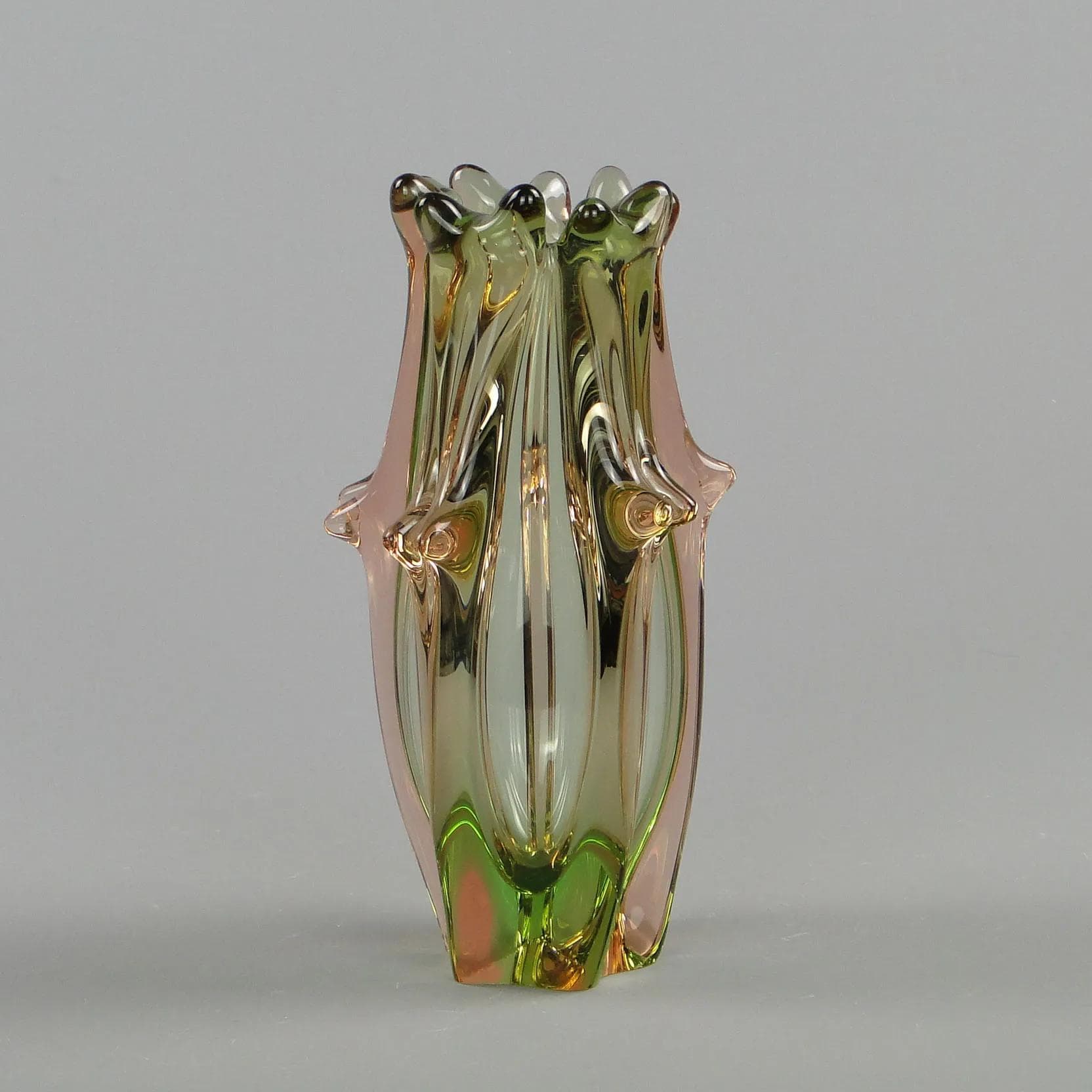 Vase, multicolor glass, by J. Beranek, Skrdlovice, Czechoslovakia, 1960s. - 11656