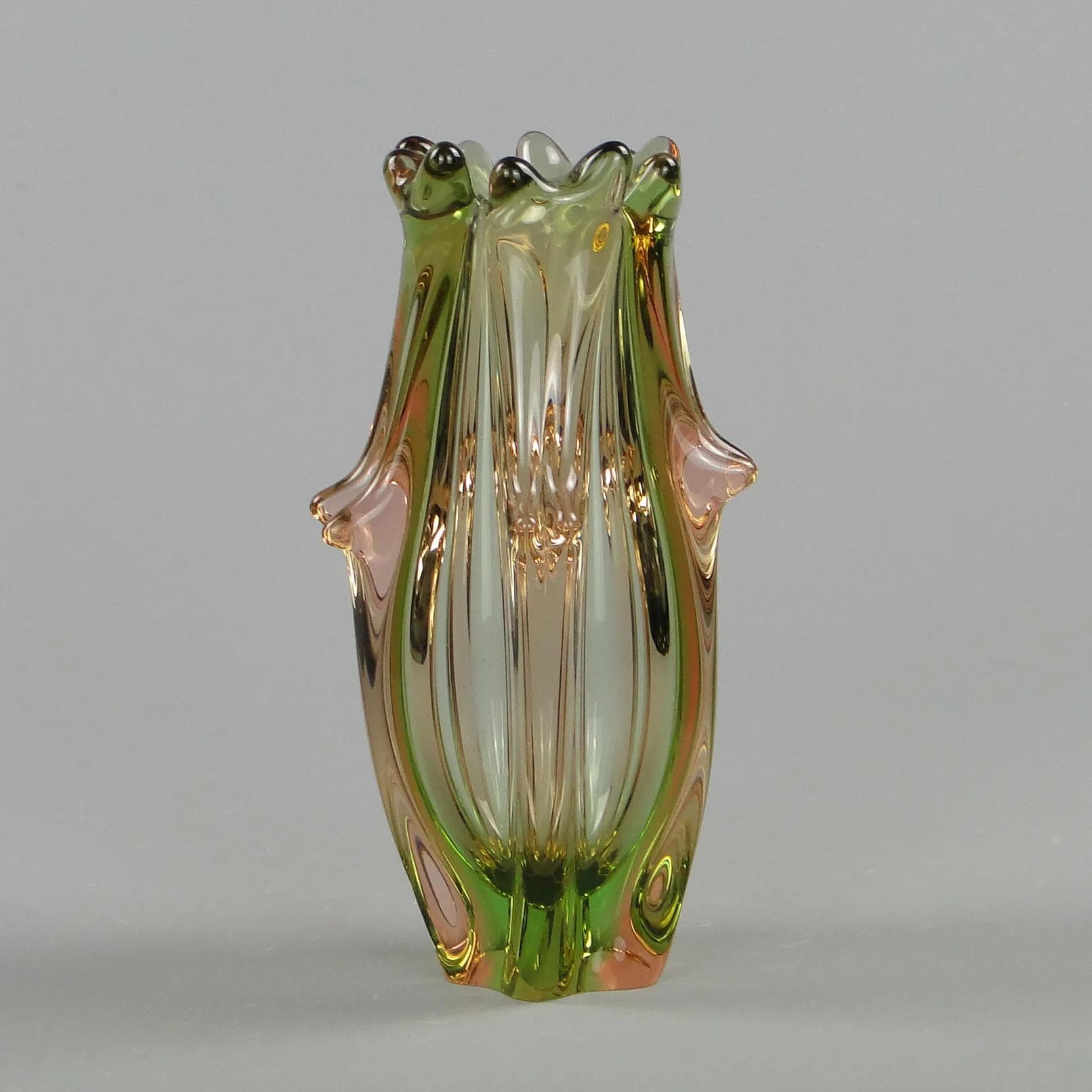 Vase, multicolor glass, by J. Beranek, Skrdlovice, Czechoslovakia, 1960s. - 11657