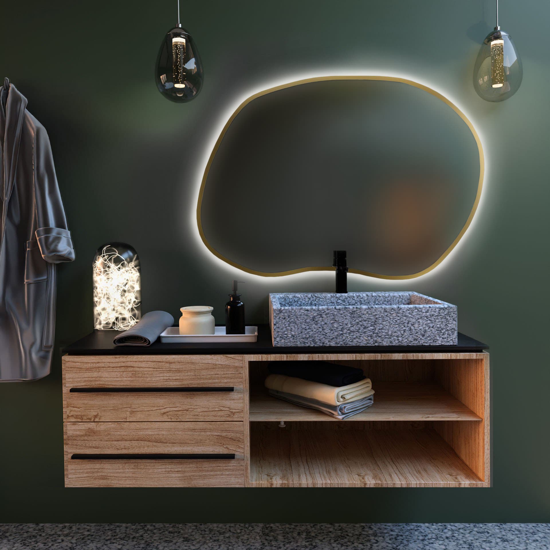 Irregular mirror Tiny Border Stain II 60x43 cm, golden, warm light, Baltica - 175017