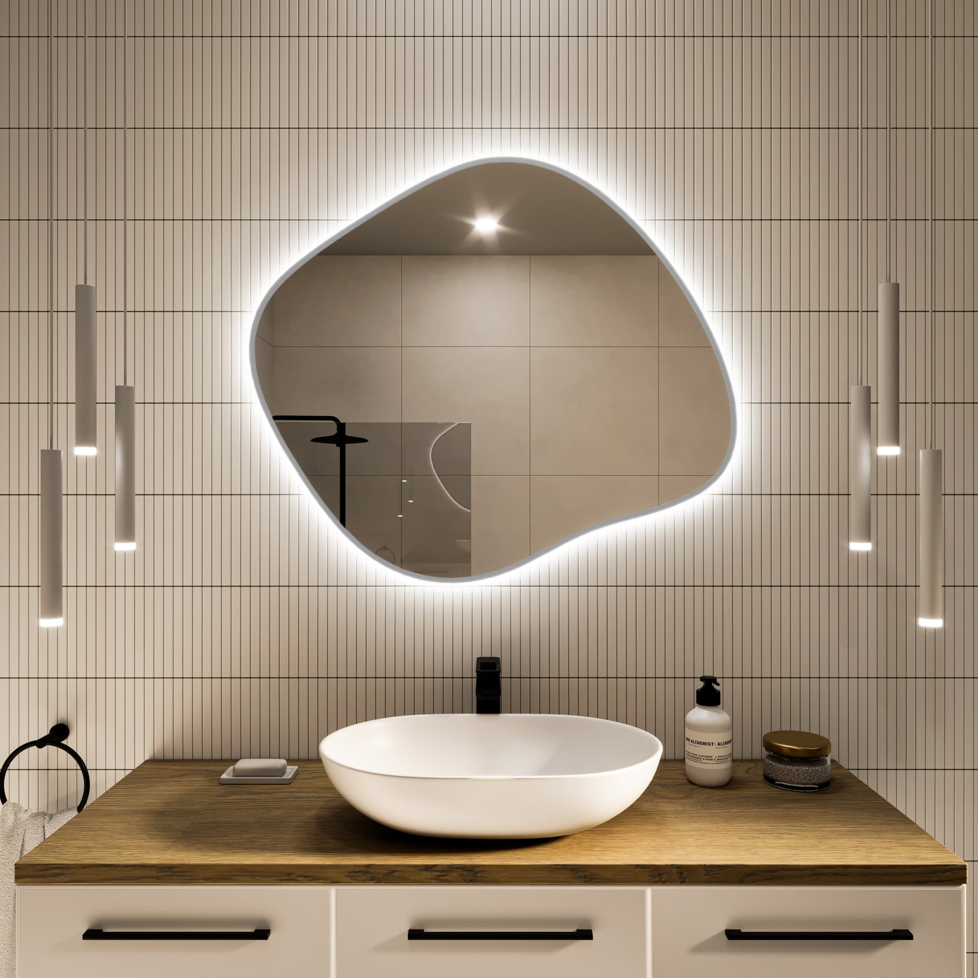 Irregular Mirror Tiny Border Stain III, 50x43 cm, silver, neutral light, Baltica - 174951