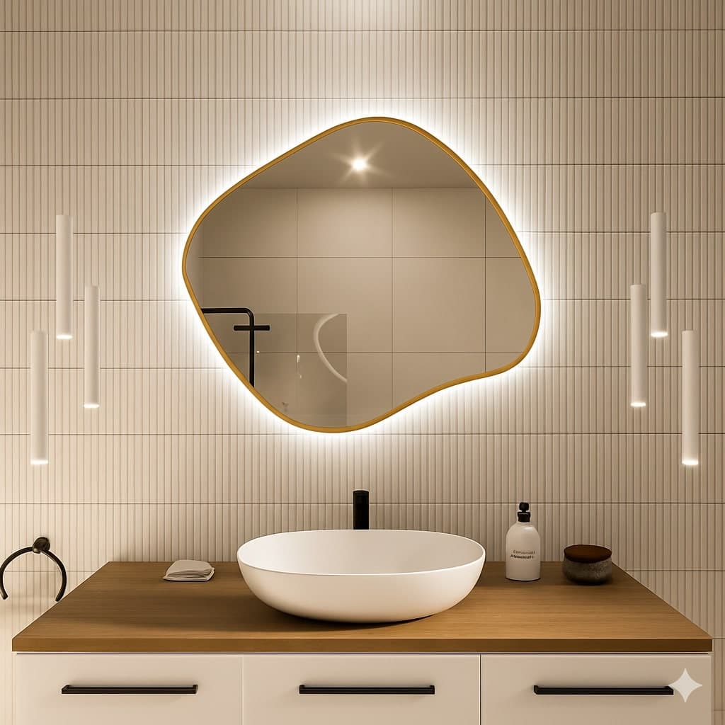 Irregular mirror Tiny Border Stain III 60x52 cm, gold, neutral light, Baltica - 174926