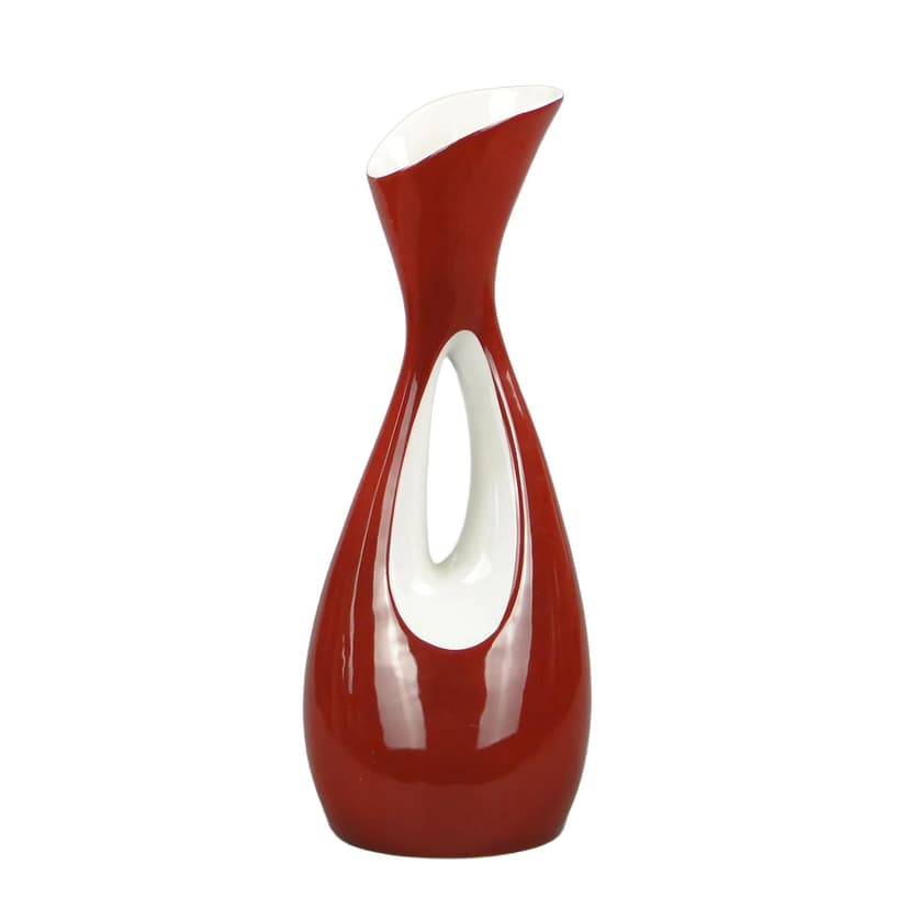 Wazon Calipso, czerwony, porcelana, proj. Z. Śliwowska-Wawrzyniak, Ćmielów, Polska, lata 50.